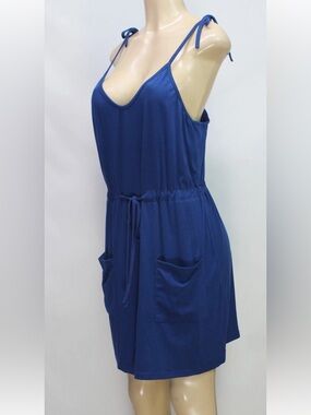Navy Blue Sleeveless Dress with Pockets